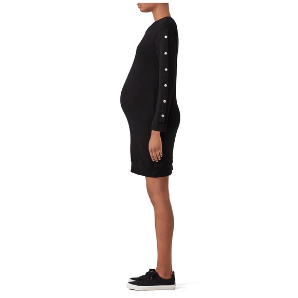 MONROW Sweatshirt Maternity Sheath Dress Casual Cute & Comfortable Black Size L - Picture 3 of 4